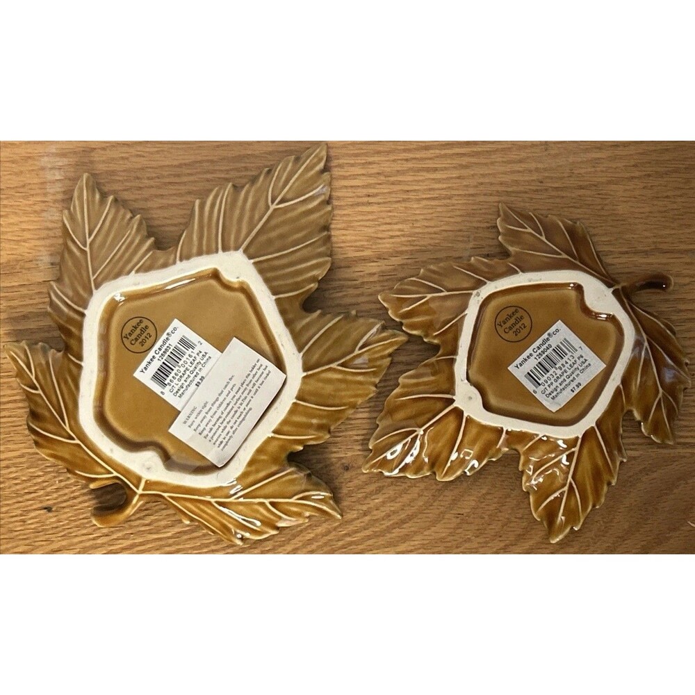 2012 Retired Yankee Candle Ceramic Grape Leaf Plate Fall Set Of 2 + Apple Cider - Picture 3 of 5